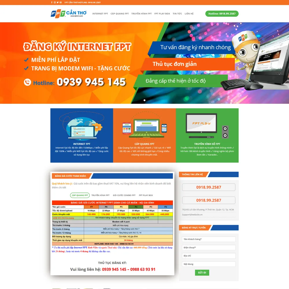 Mẫu website Lắp mạng internet cáp quang truyền hình M-383