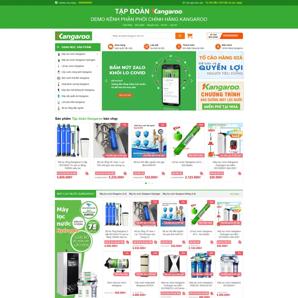 Mẫu website Máy lọc nước Kangaru M-405