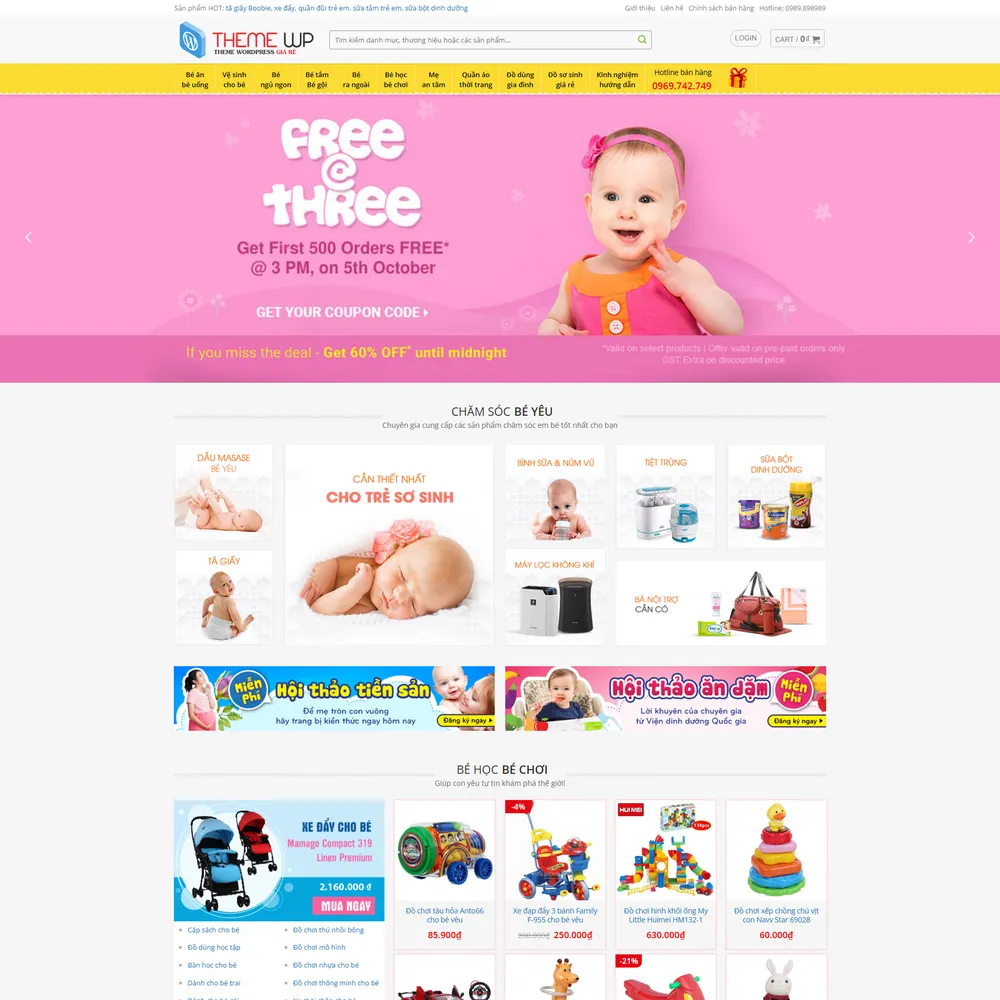 Mẫu website Đồ chơi trẻ em, bỉm sữa, mẹ và bé M-410