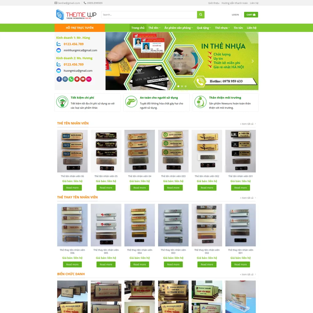 Mẫu website Thẻ nhân viên, in ấn, mica, biển quảng cáo M-412