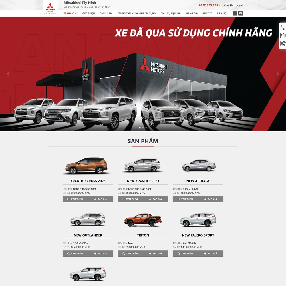 Mẫu website Giới thiệu và trưng bày xe ô tô Mitsubishi Tây Ninh M-415