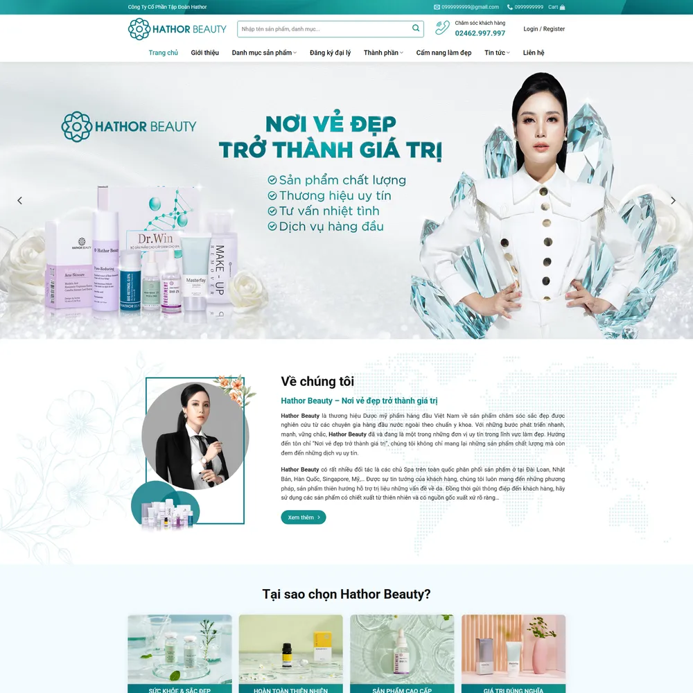 Mẫu website spa mỹ phâm dược phẩm Hathor Beauty M-417
