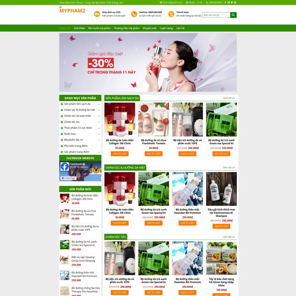 Mẫu website mỹ phẩm dược phâm chăm sóc cơ thể M-422
