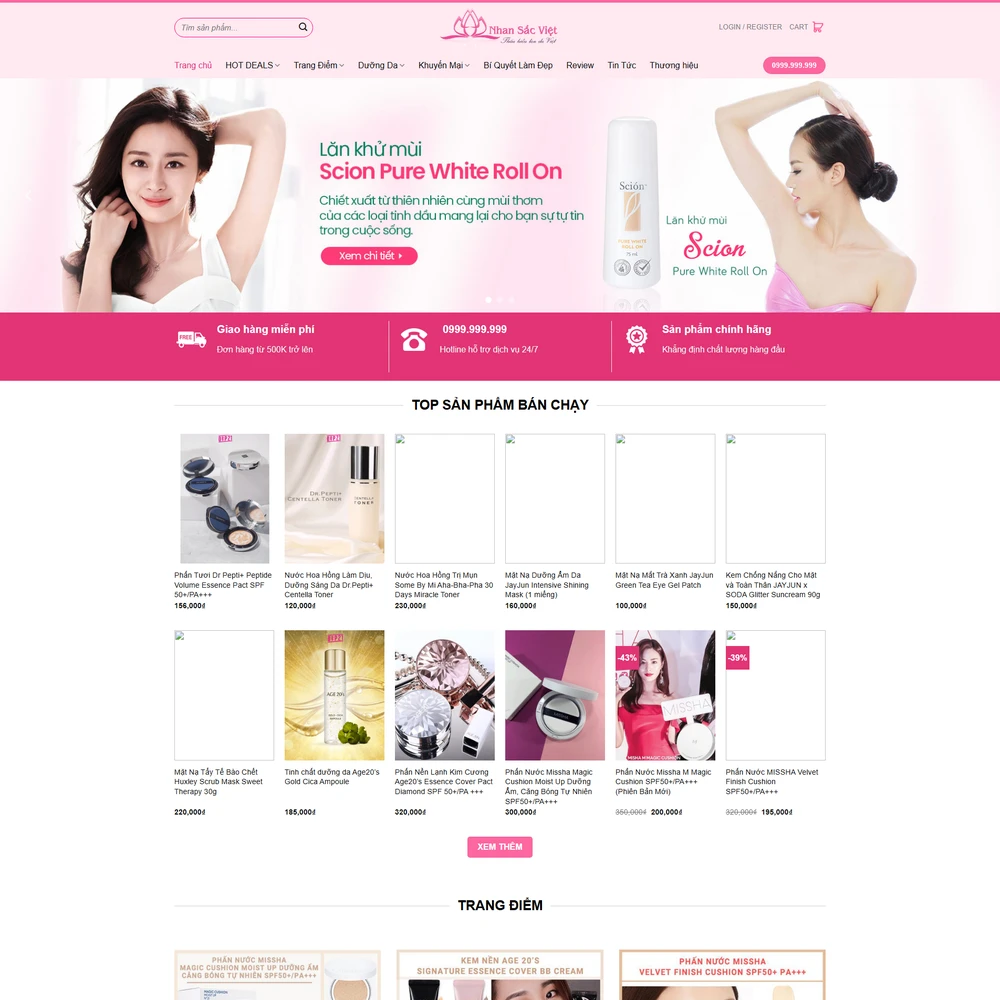 Mẫu website mỹ phẩm, dược phẩm Nhan Sắc Việt M-425