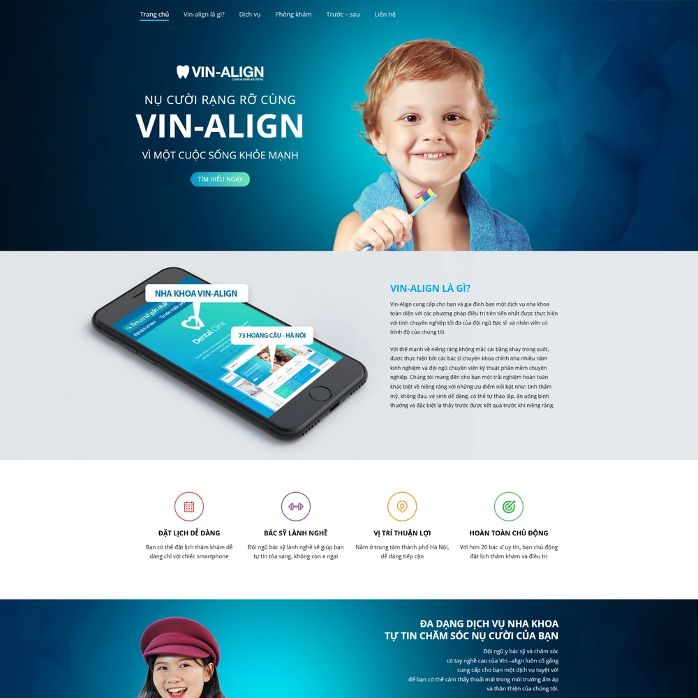Mẫu website Landing page Dịch vụ nha khoa, chăm sóc sức khỏe VIN-ALIGN M-433