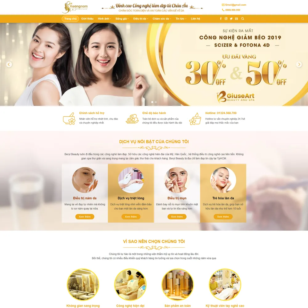 Mẫu website spa thẩm mỹ làm đẹp Keangnam