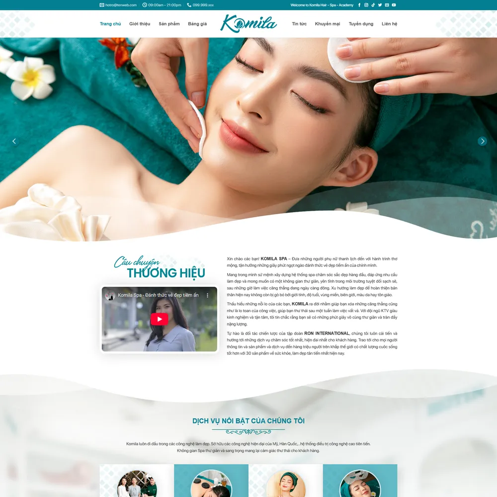 Mẫu website spa thẩm mỹ làm đẹp Komila