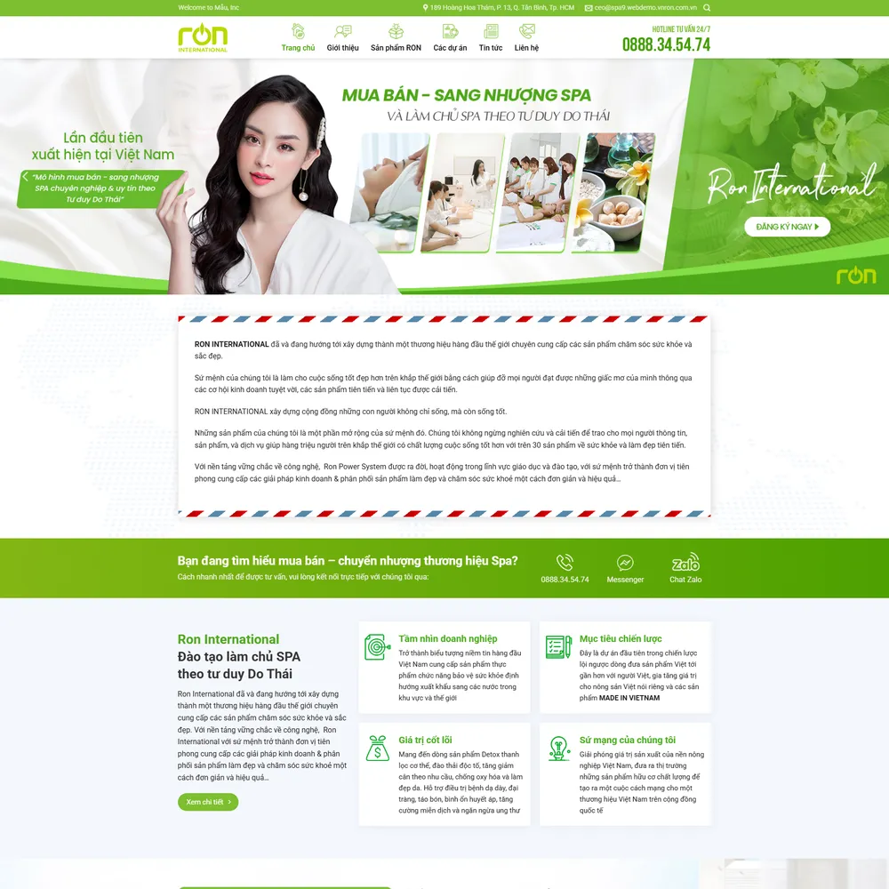 Mẫu website Nhượng quyền spa RON International