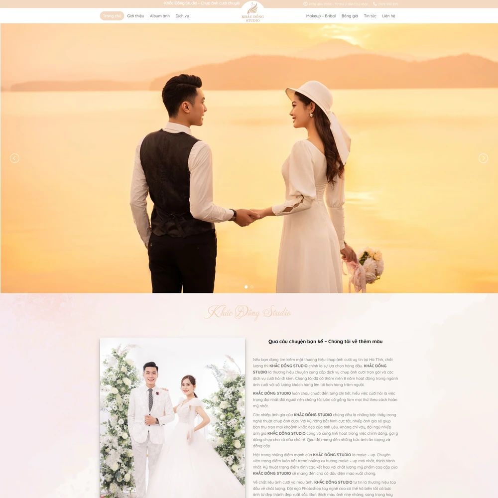 Mẫu website studio ảnh cưới Khắc Đồng Wedding