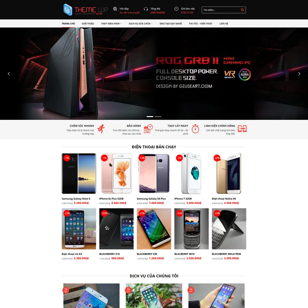 Mẫu website mua bán sửa chữa điện thoại An Cường Mobile
