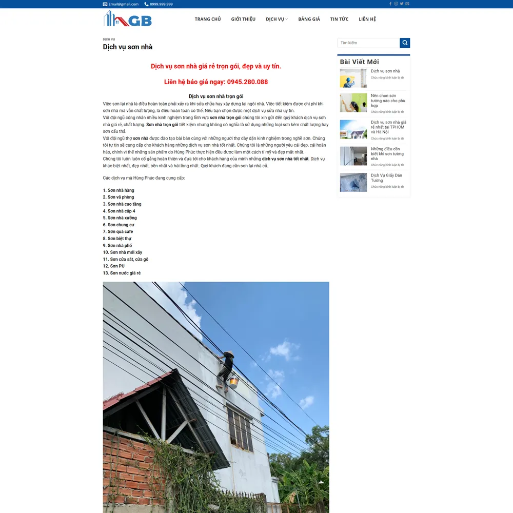 Mẫu website Xây dựng sửa chữa nhà cửa Home Care