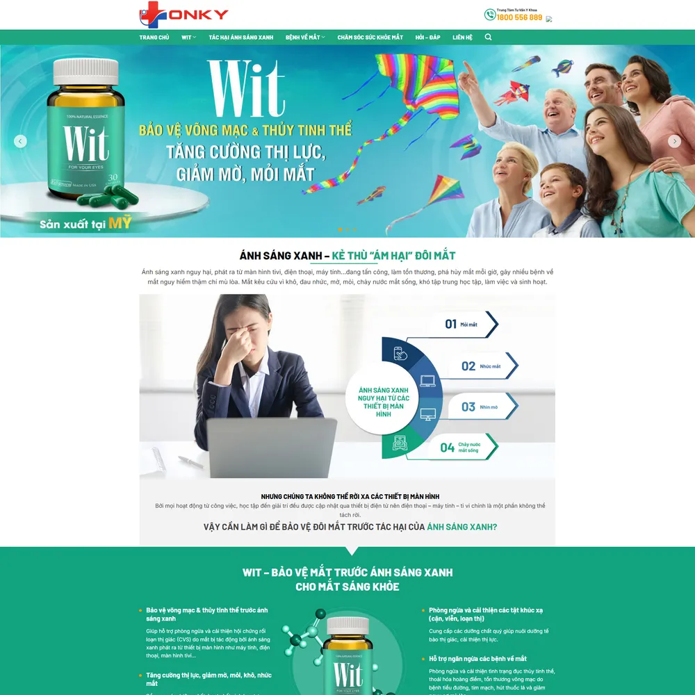 Mẫu website Chăm sóc bảo vệ mắt Onky