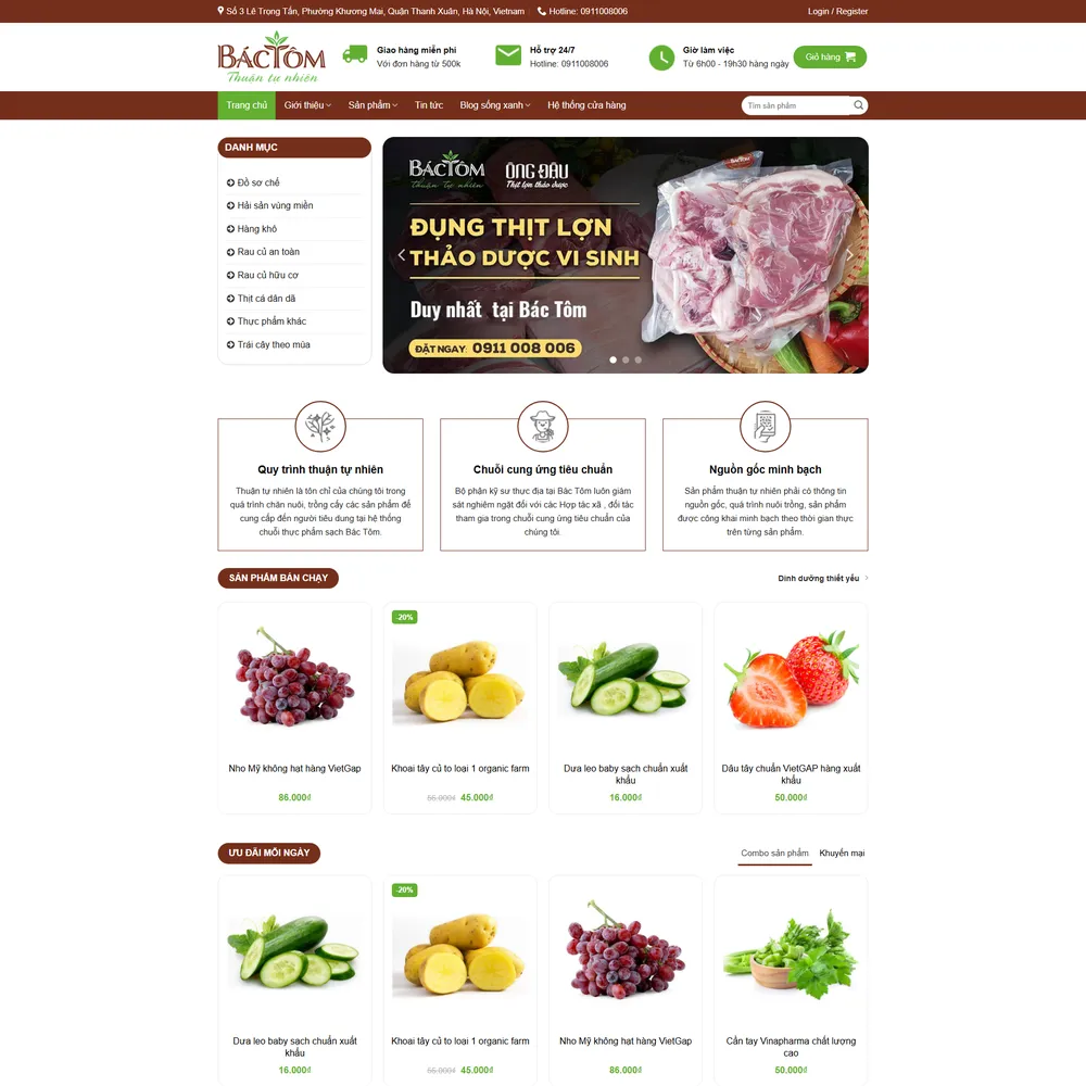 Mẫu website bán hàng Tạp hóa online Bác Tôm