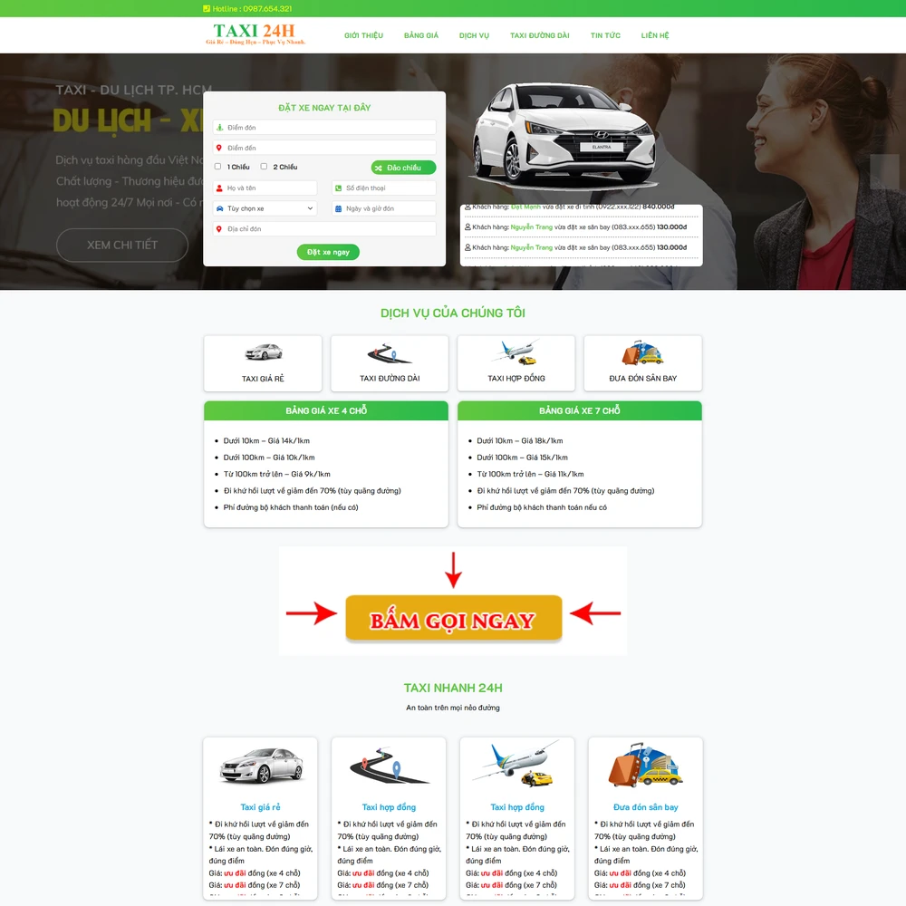 Mẫu website Đặt xe taxi Taxi 24h
