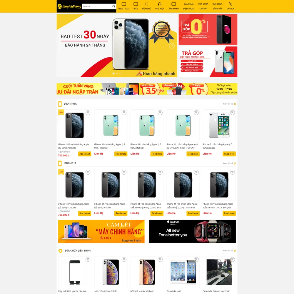 Mẫu website Điện thoại máy tính điện máy Thế giới di động