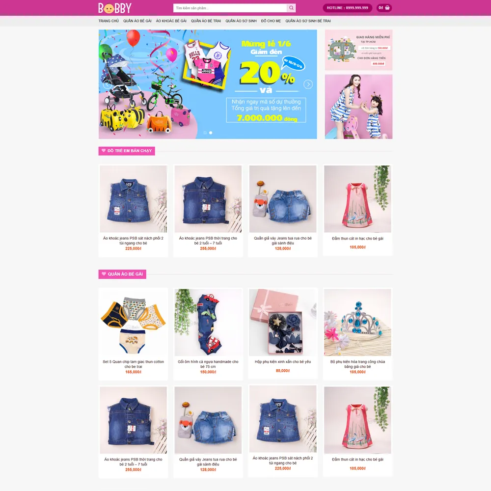 Mẫu website Thời trang trẻ em mẹ và bé BOBBY