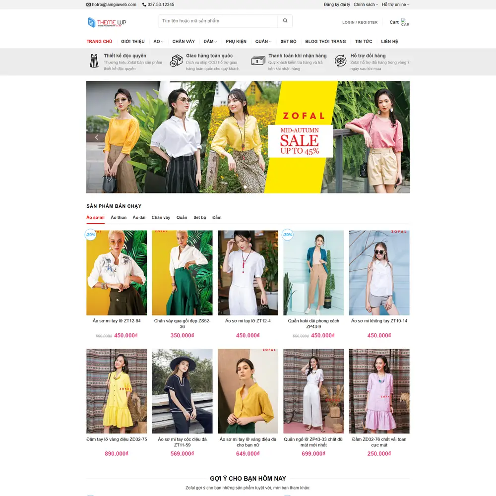 Mẫu website Thời trang nữ Quần áo đầm phụ kiện ZOFAL