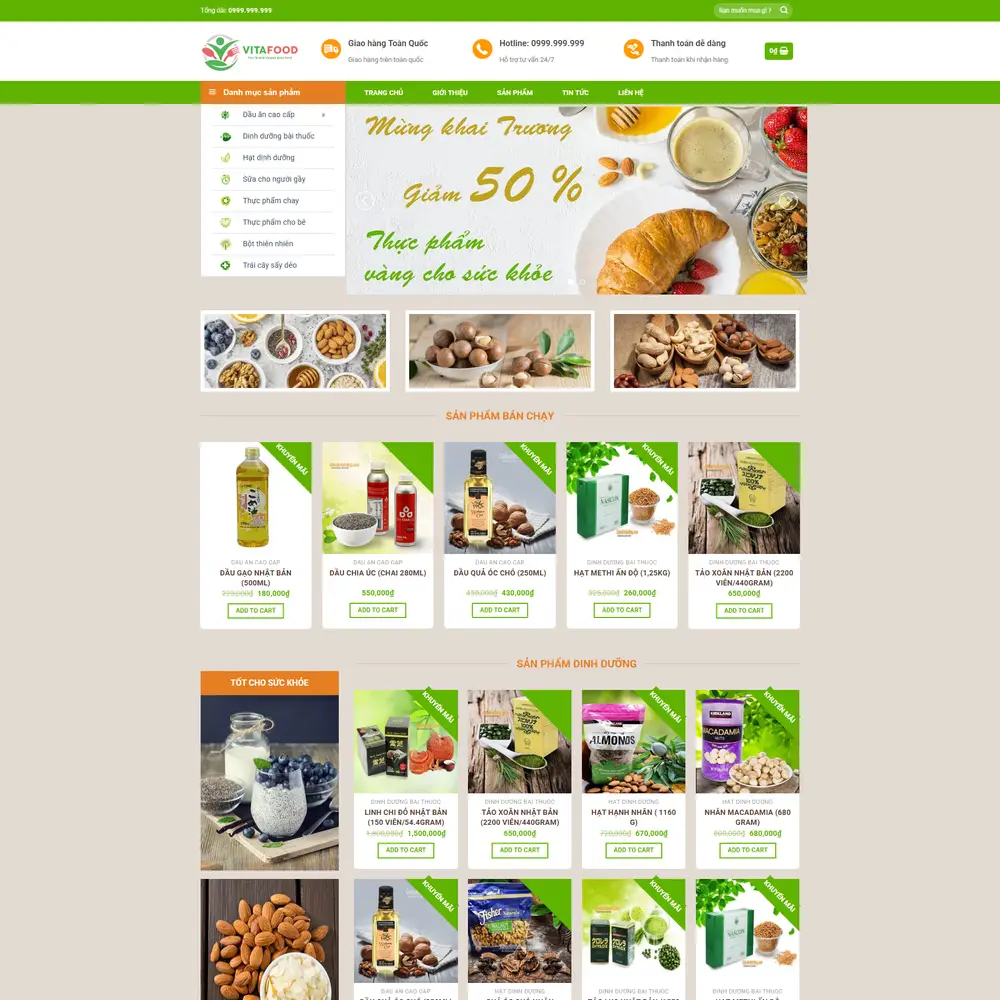 Mẫu website Thực phẩm, đặc sản quê hương VitaFood