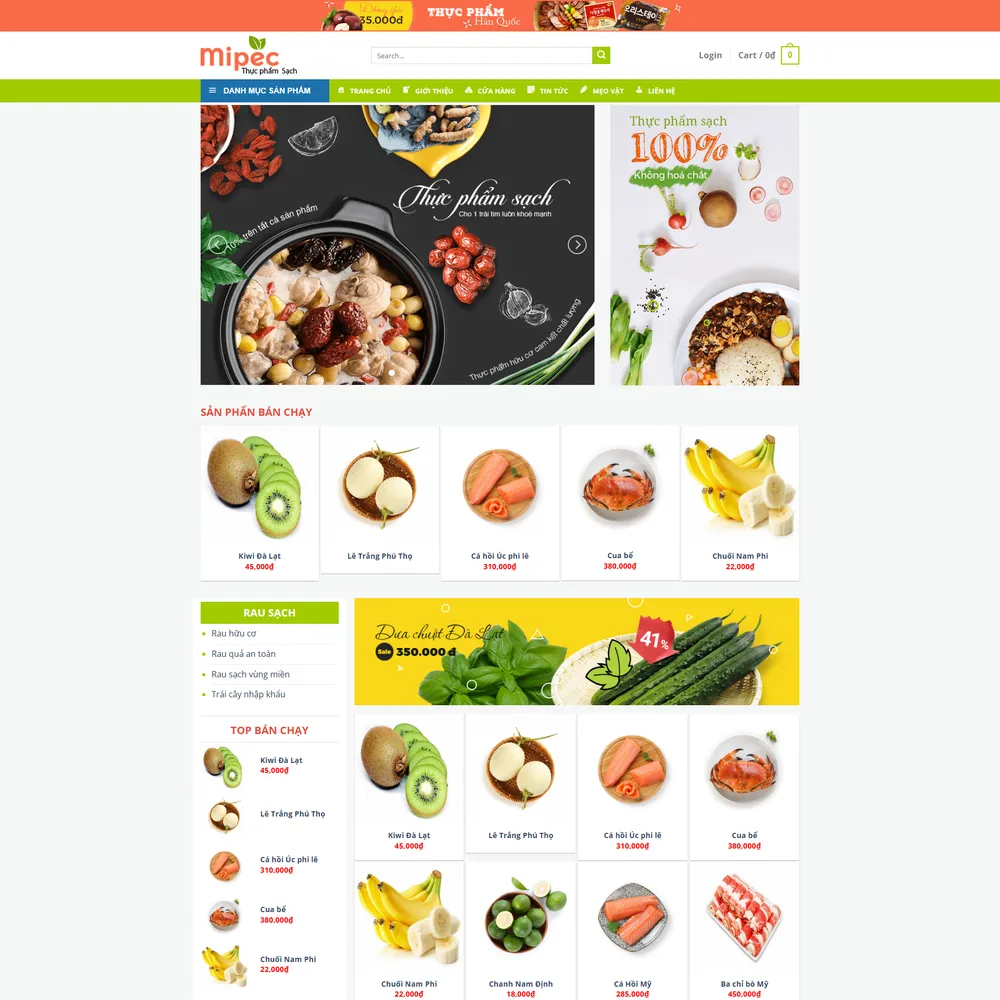 Mẫu website Thực phẩm sạch, hoa quả sạch Mipec