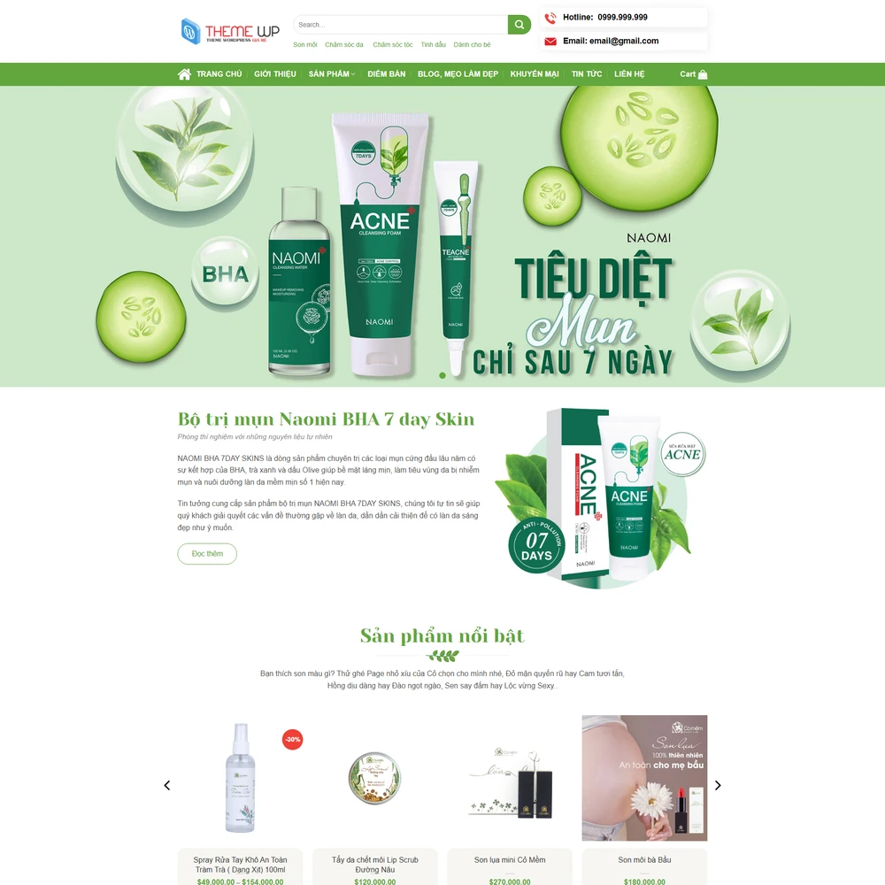 Mẫu website Mỹ phẩm, làm đẹp, chăm sóc da Naomi