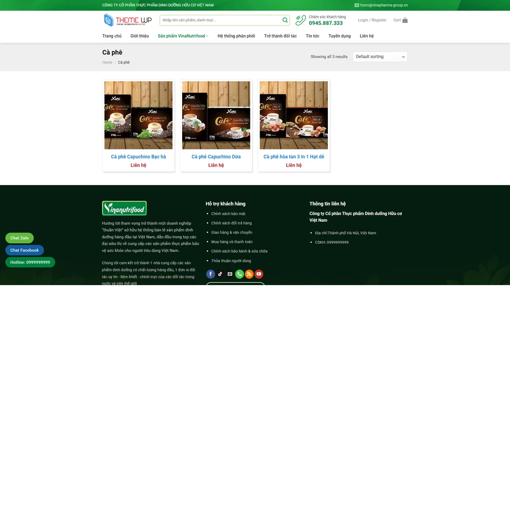Mẫu website Giới thiệu công ty thực phẩm, sữa, ngũ cốc Vinafood