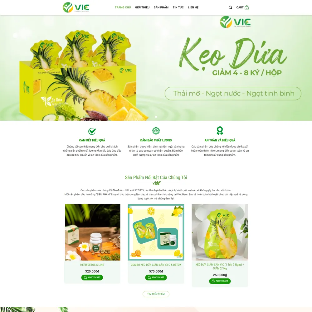 Mẫu website Công ty thực phẩm, bánh kẹo giảm cân V.I.C