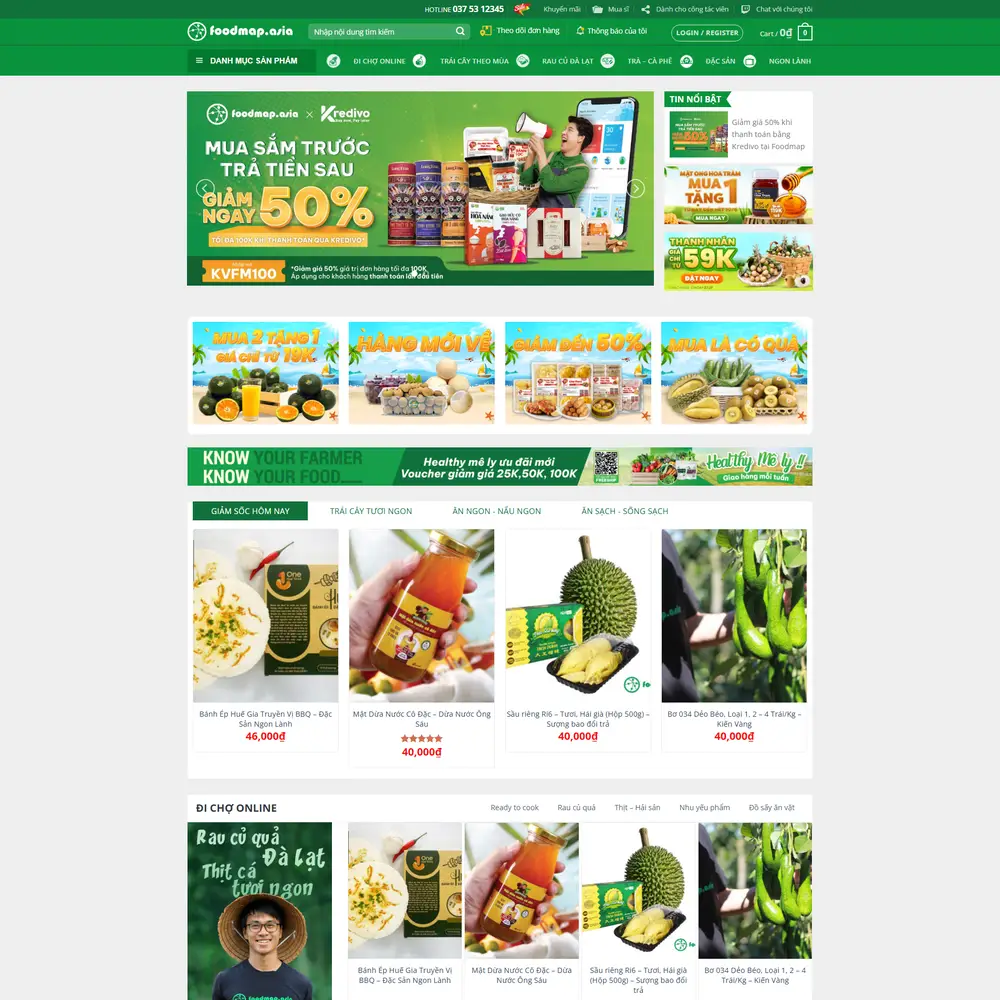 Mẫu website Thực phẩm, Trái cây, Rau củ online Foodmap