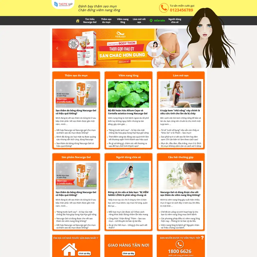 Mẫu website spa, thẩm mỹ, giới thiệu mỹ phẩm Demama