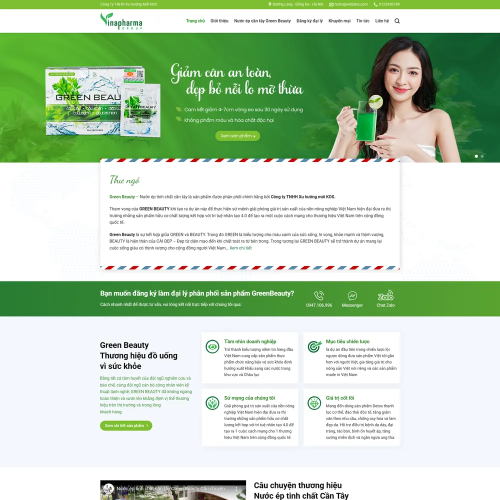 Mẫu website Thực phẩm, Nước ép trái cây Green Beauty