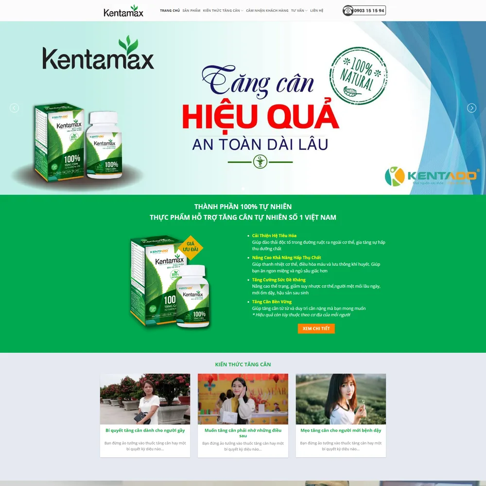 Mẫu website Giới thiệu sản phẩm, Thực phẩm bảo vệ sức khỏe Kentado