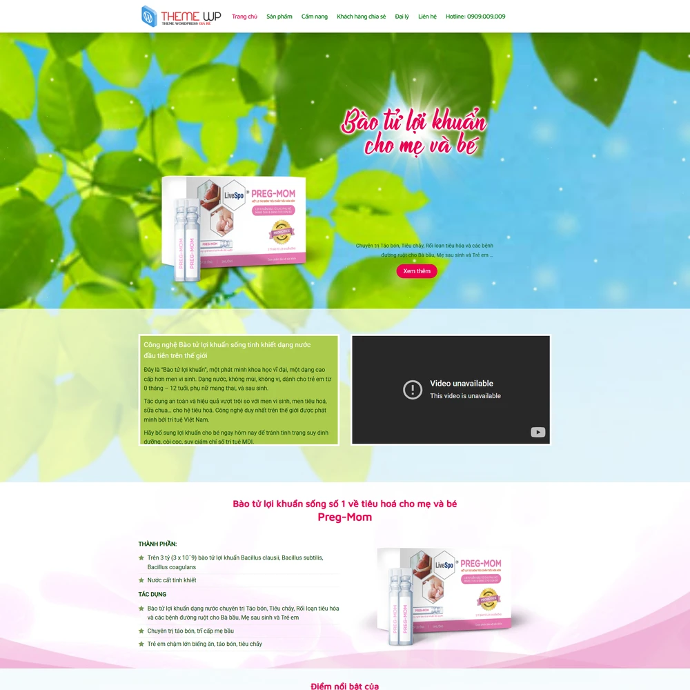 Mẫu website Giới thiệu sản phẩm, chăm sóc sức khỏe Preg-Mom