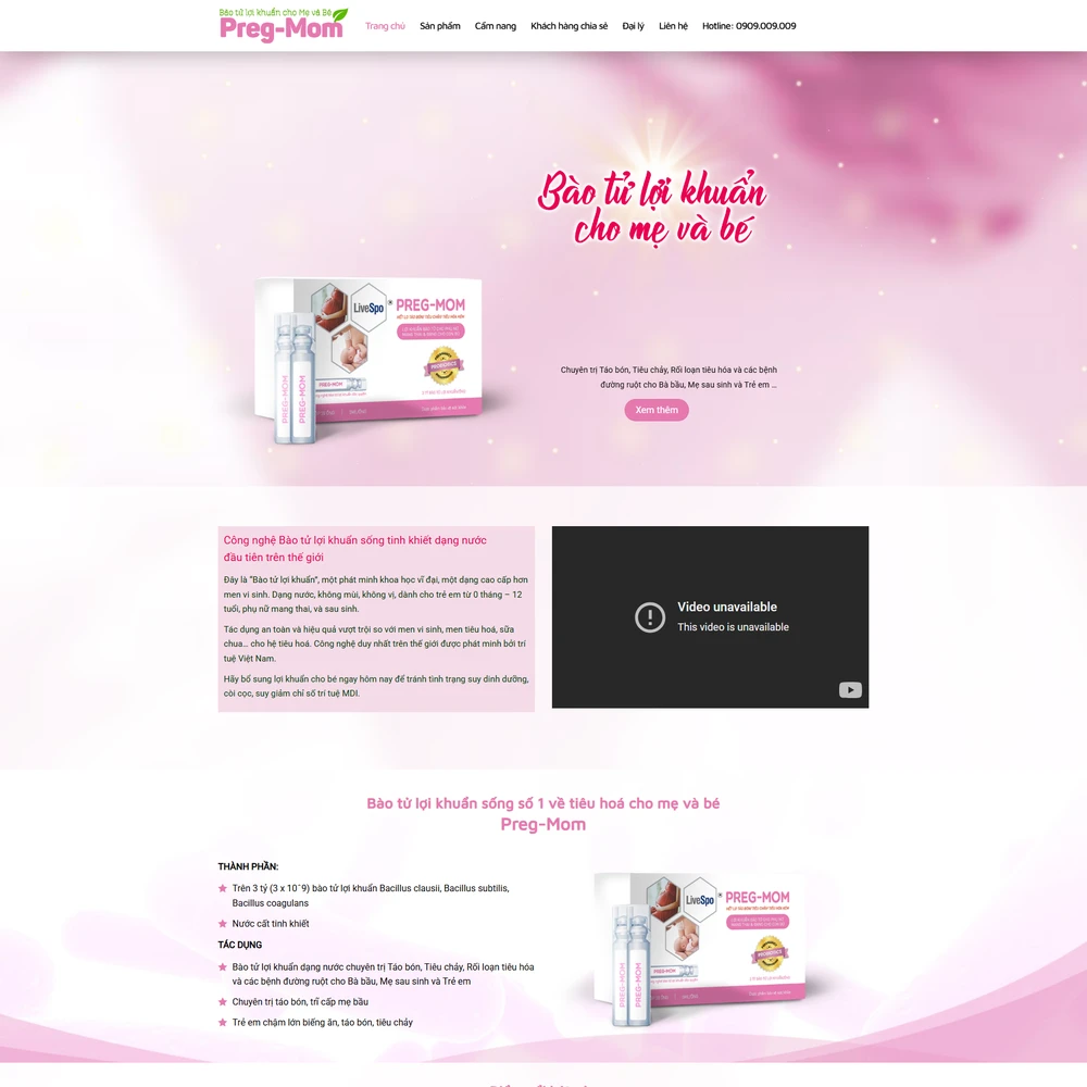 Mẫu website Giới thiệu sản phẩm, bảo vệ sức khỏe Mamacare
