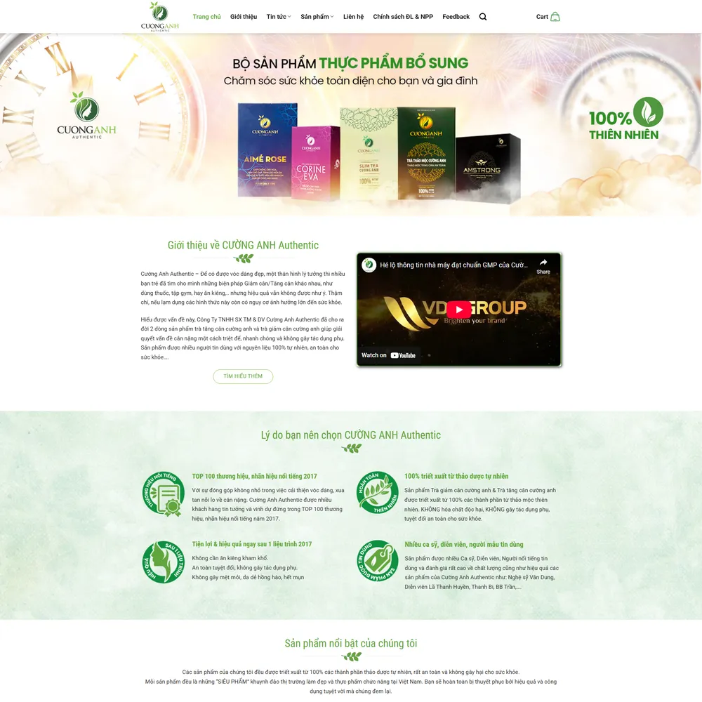 Mẫu website Thực phẩm chức năng, chăm sóc sức khỏe toàn diện CƯỜNG ANH Authentic