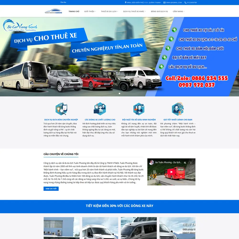 Mẫu website Dịch vụ cho thuê xe ô tô du lịch Sài Gòn car