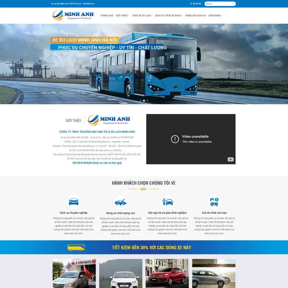 Mẫu website Dịch vụ cho thuê xe du lịch Minh Anh