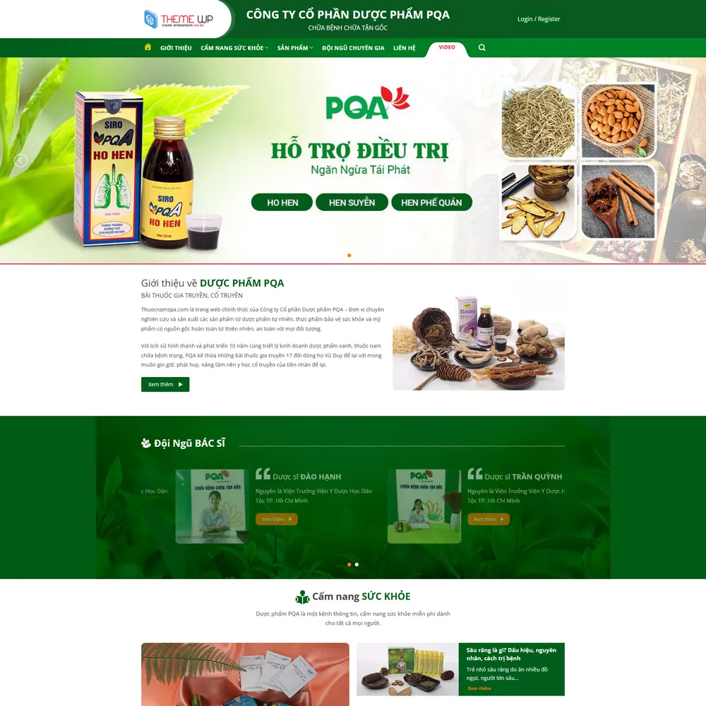 Mẫu website Công ty dược phẩm, thuốc nam, thực phẩm chức năng PQA