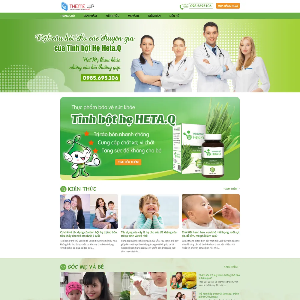 Mẫu website giới thiệu sản phẩm tinh bột hẹ HETA