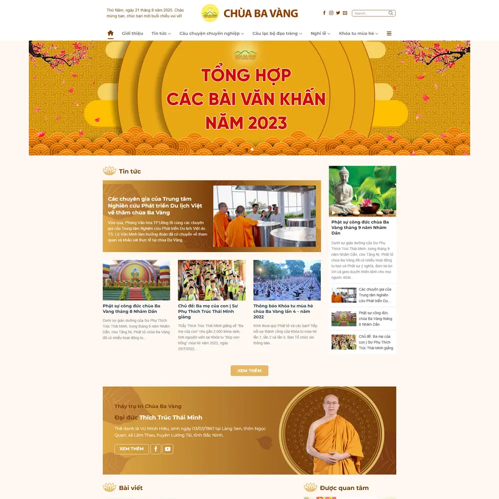 Mẫu website giới thiệu văn hóa tâm linh chùa Ba Vang