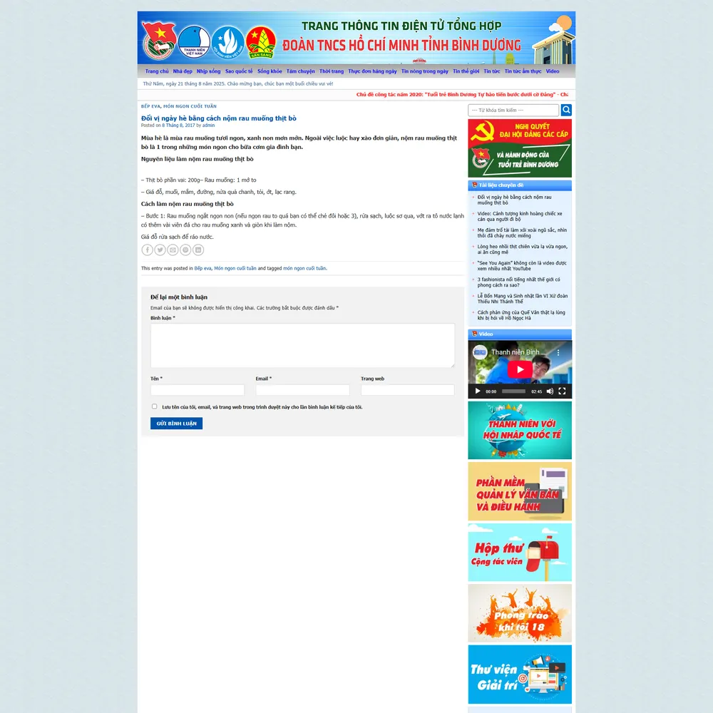 Mẫu website trang thông tin điện tử tổng hợp Bình Dương
