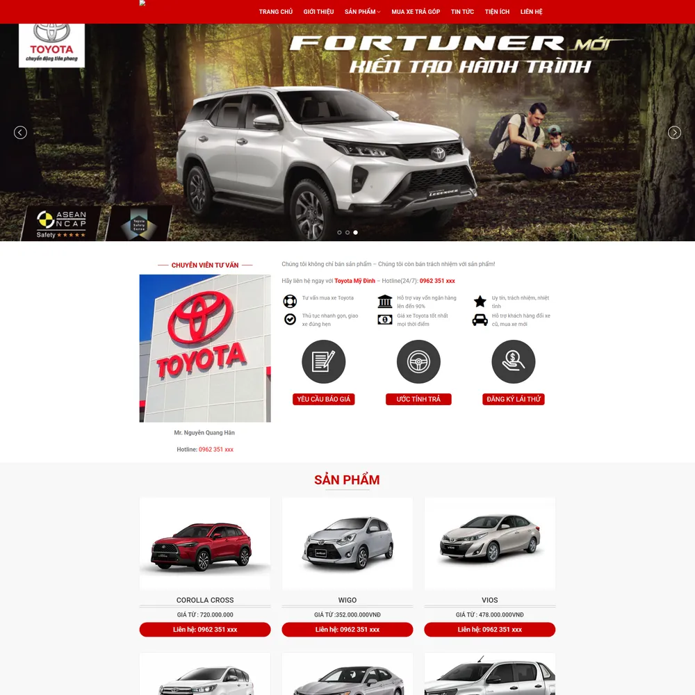 Mẫu website giới thiệu trưng bày sản phẩm và bán xe Toyota