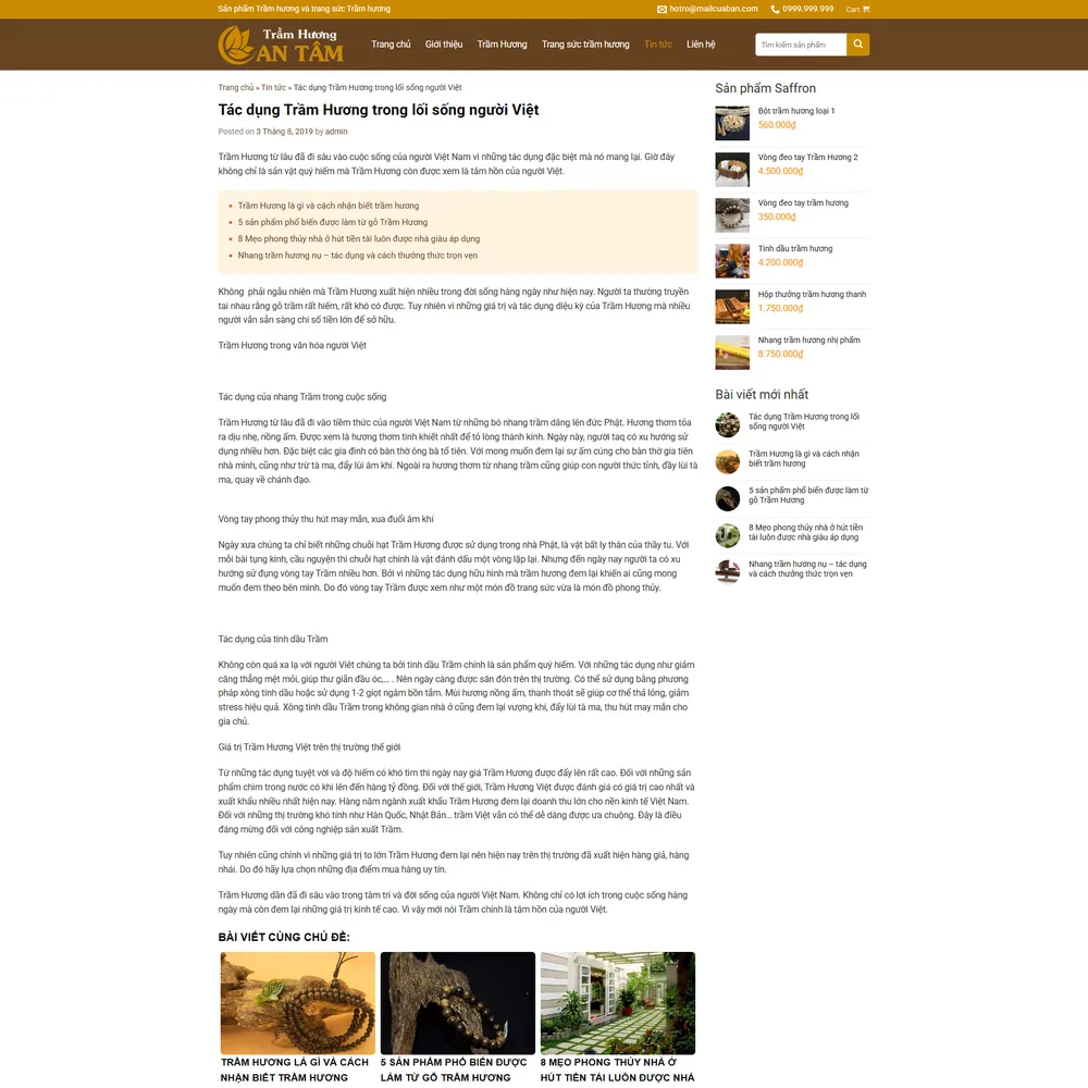 Mẫu website Trầm hương, Phật pháp, bàn thờ Tâm An