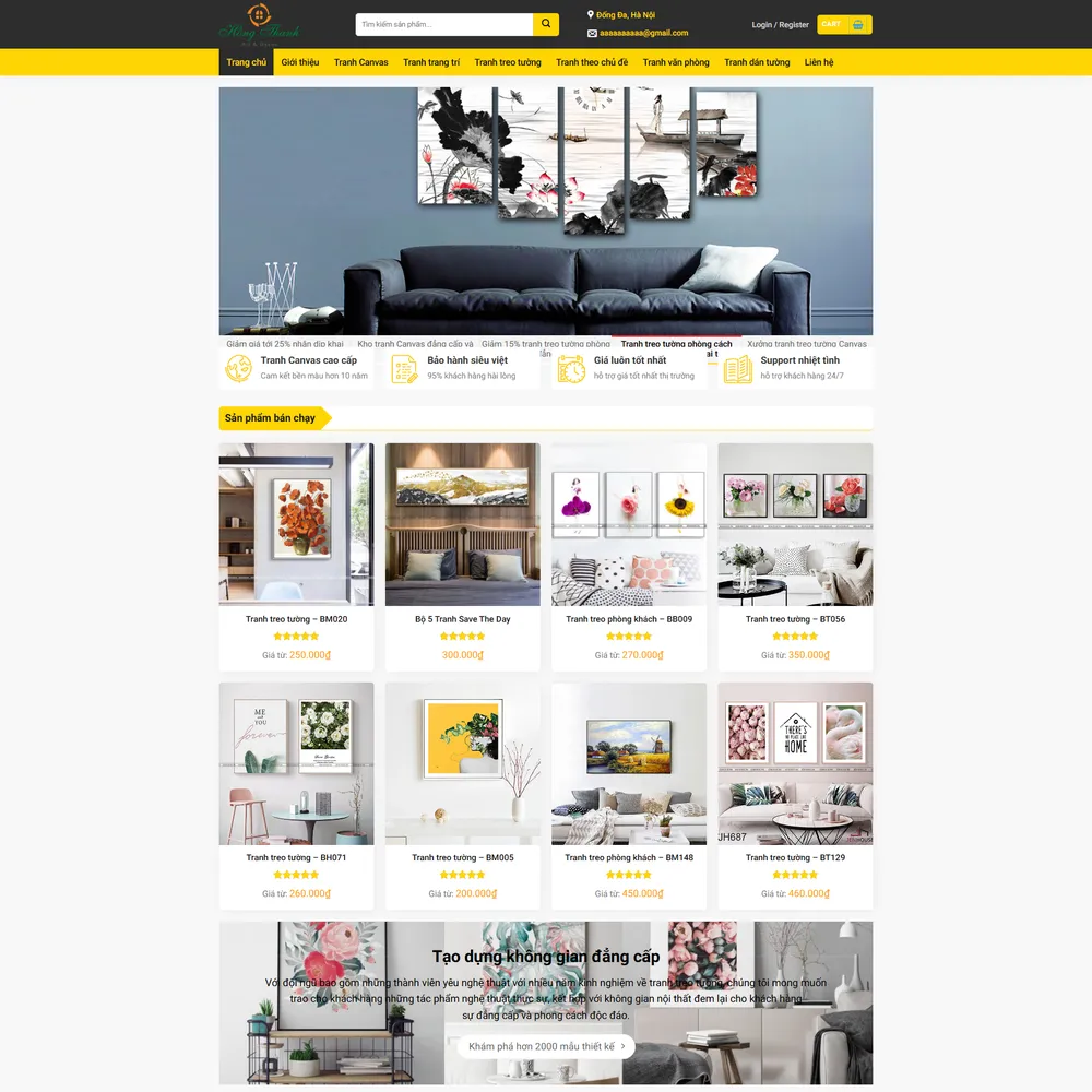 Mẫu website Tranh tường, tranh Canva, tranh trang trí dán tường Hồng Thanh