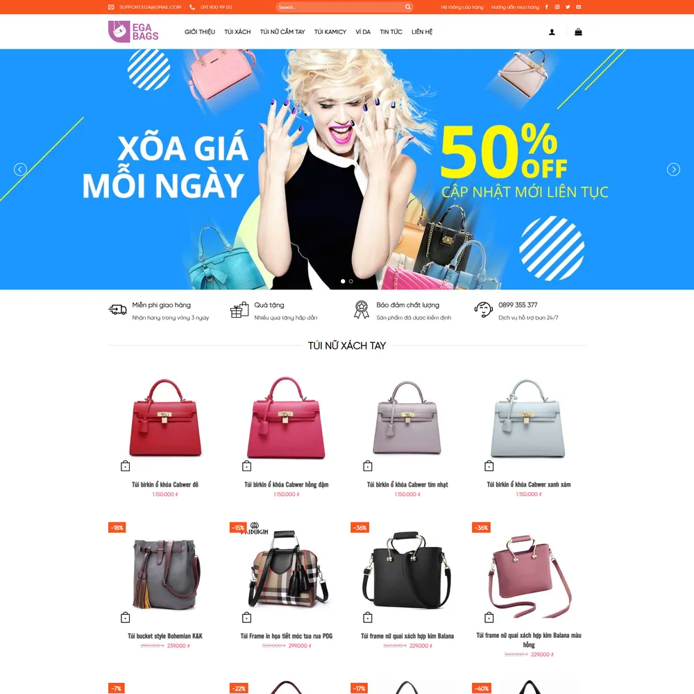 Mẫu website Giới thiệu và bán Túi xách, quần áo Mega Bags