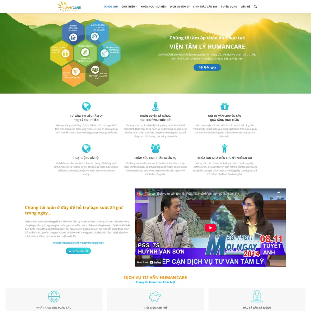Mẫu website Giới thiệu Trung tâm tư vấn tâm lý trị liệu Humancare