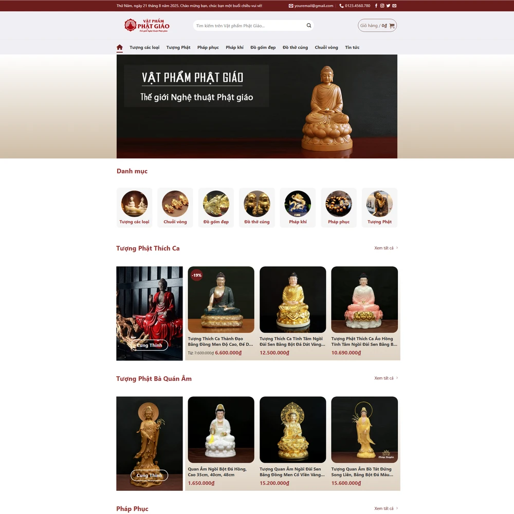 Mẫu website vật phẩm Phật giáo bàn thờ, tượng phật M-637