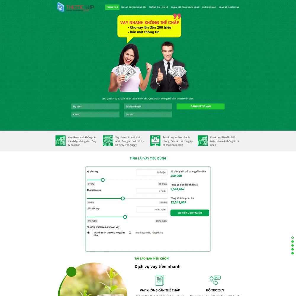 Mẫu website tài chính cho vay tiền nhanh M-639