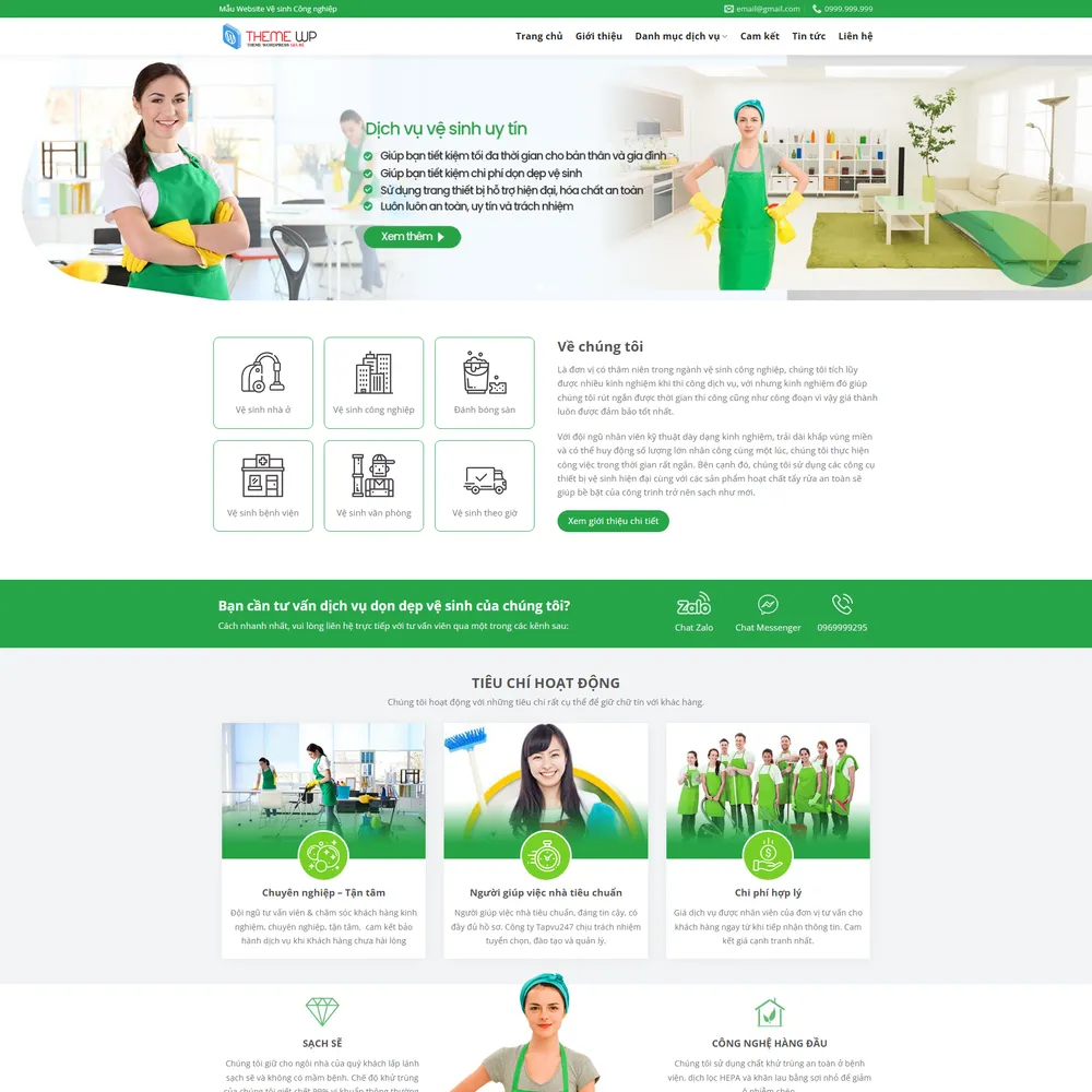 Mẫu website công ty dịch vụ vệ sinh chăm sóc nhà cửa M-642