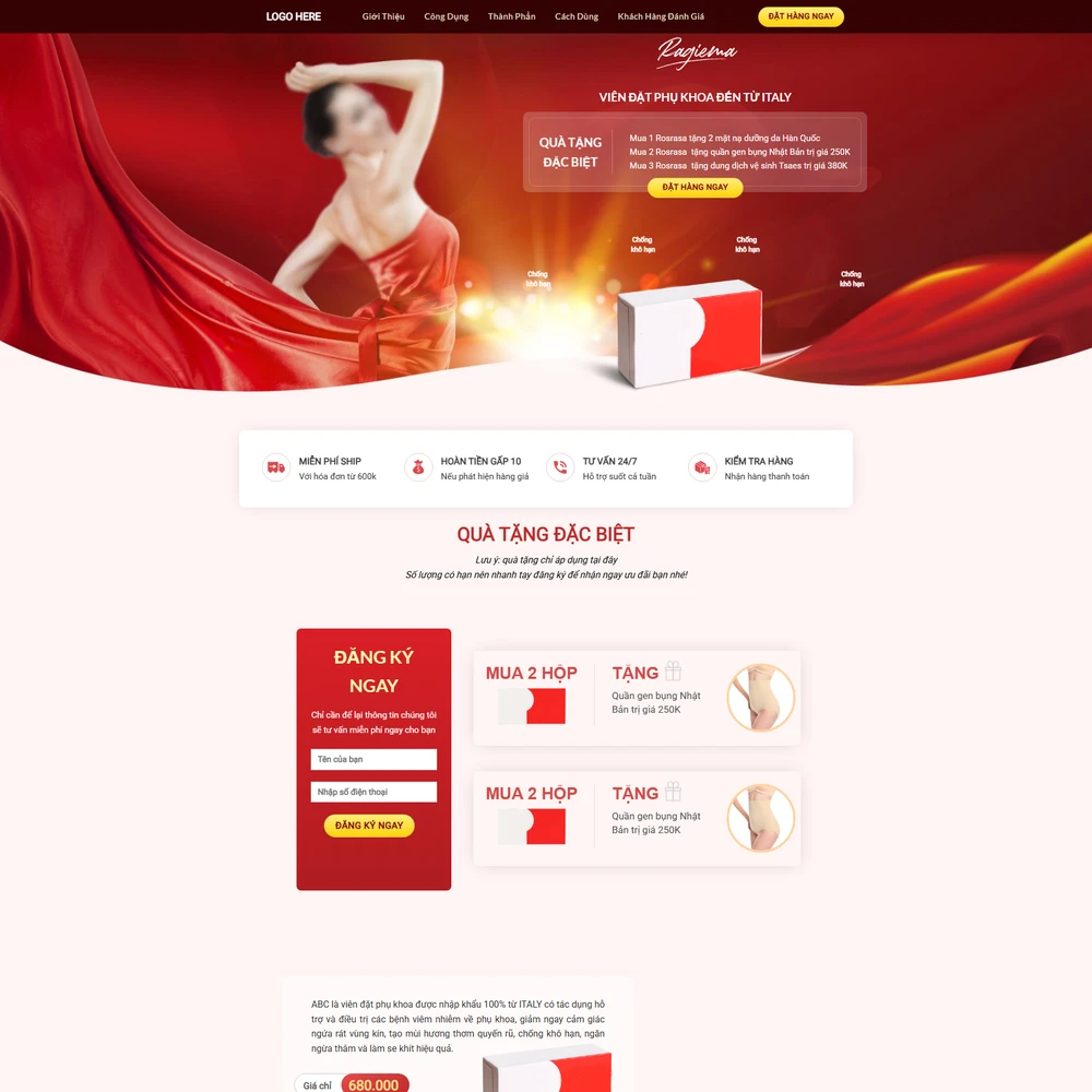 Mẫu website landingpage giới thiệu mỹ phẩm, dược phẩm M-645