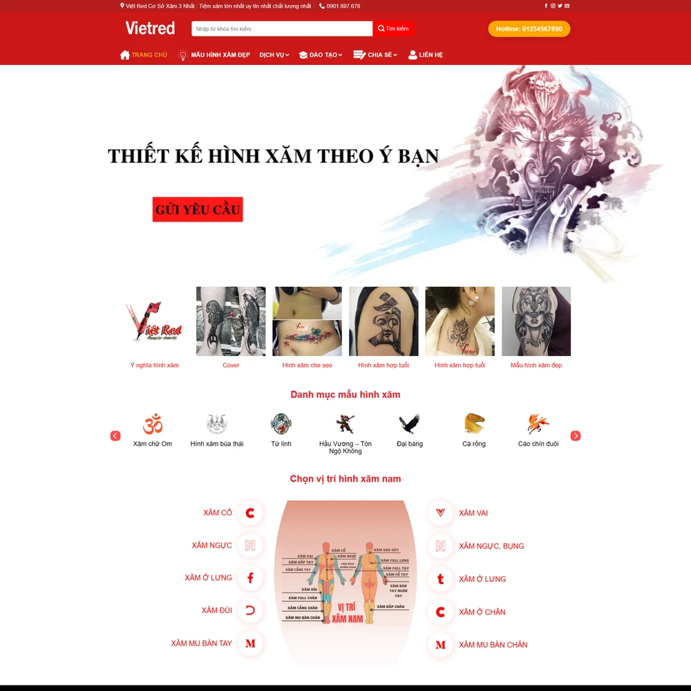 Mẫu website Dịch vụ đào tạo xăm hình M-651