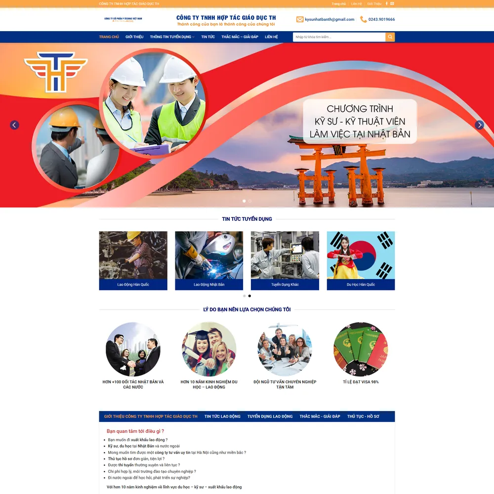 Mẫu website XKLD Công ty TNHH Hợp tác giáo dục TH